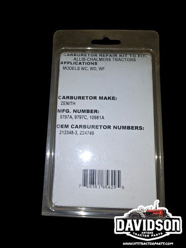 Allis Chalmers WC WD WF Carburetor Repair Kit Zenith 213348-3, 224749