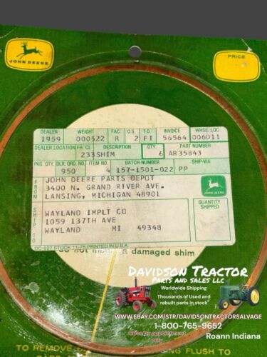 AR35843R Genuine John Deere New Old Stock .030 Shim