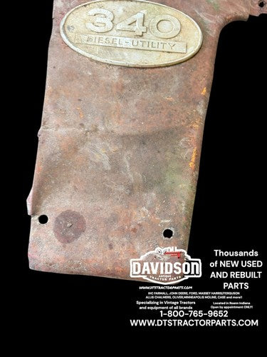 IHC Farmall 340 UTILITY DIESEL Radiator Side Cover Hood Panel W/emblem RARE